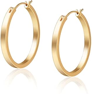 Gold Plated Hoop Earrings, Silver/Gold Lightweight Hypoallergenic Hoops Earrings for Women, Size: 32mm