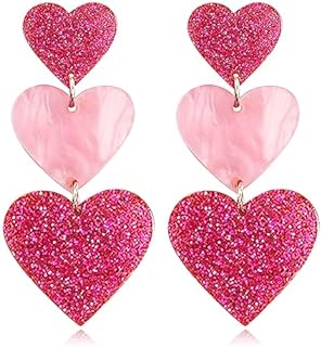 Pink Heart Earrings For Women Dangle Hot Pink Red Heart Earrings Cute Love Dangling Heart Earrings Heart Shaped Statement Earrings
