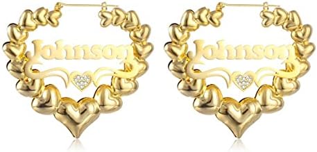 Personalized Natural Diamonds Name Earrings Women,Ear Hoops in Sterling Silver,Fine Jewelry Gifts For Her(I2-I3 Clarity)