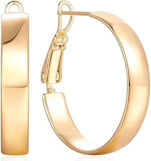 22mm 14K Gold Square-Edge Hoop Earrings with Clip-on Clasp for Women - Hypoallergenic, Nickel-Free, and Comfort-Fit Design