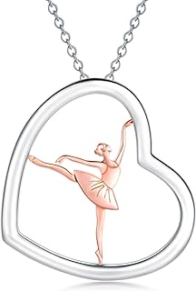 Lobster Clasp Sterling Silver Heart Necklace with Rolo Chain - Rose Ballerina Dancer Pendant - Perfect for Women and Teens - Ballet, Dance, Gymnast Inspired Design - No Gemstones