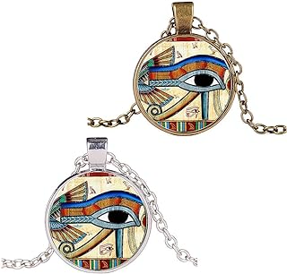 3PCS Ancient Egypt Egyptian The Eye of Horus ( Wedjat Eye ) Diy Jewelry Unisex Retro Style Time Gem Glass Cabochon Round Pendant Antique Vintage Girls Women Men Fashion Necklace - 2 Colors Bronze / Silver From Milkle Gift