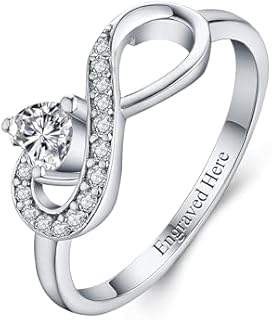 DIYA Personalized Custom Infinity Heart Rings for Women, 925 Sterling Silver 1CT Heart Moissanite Engagement Ring Engraved Name Infinity Wedding Ring Anniversary Birthday Gifts for Wife Bride