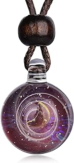 Stainless Steel Galaxy Glass Pendant Necklace with Box Chain and Ball Clasp for Unisex, Earth Globe Universe Design, Perfect for Birthday or Christmas Gift