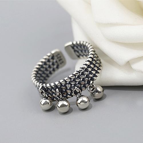 Vintage 925 Sterling Silver Open Ring Beads Tassel Multi-Layer Woven Ring Handmade Polishing Dainty Ring Jewelry Comfort Fit Cute Charms Dangle Jewelry Christmas BFF Gift