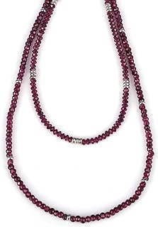 NirvanaIN Red Garnet Necklace Gemstone Designer Necklace For Women Beaded Choker With 925 Sterling Silver 20Inch