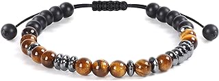 Sofyca Morse Code Bracelet With Cards and Gift Box for Women/Men Adjustable Tiger Eye Black Matte Beads Bracelet Handmade Natural Stone Bracelets Jewelry Gifts
