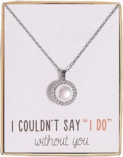 Sparkling Cubic Zirconia & Freshwater Pearl Pendant Necklace with Rhodium-Plated Base Metal Chain for Bridesmaids - Timeless Elegance Design