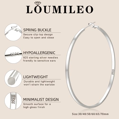 LOUMILEO Sterling Silver Hoop Earrings Large Silver Hoop Earrings for Women Lightweight Big Silver Hoop Earrings Hypoallergenic Thin Silver Hoop Earrings for Women Girls 30/40/50/60/65/70MM