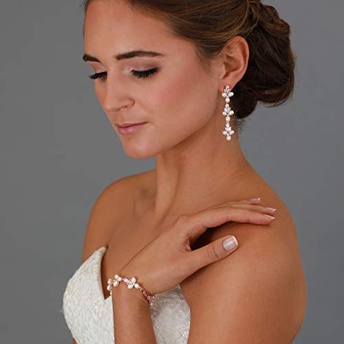 Freshwater Pearl Rose Gold Bridal Bracelet, 7 1/8" Plus 1/2" Extender, Wedding Jewelry for Women
