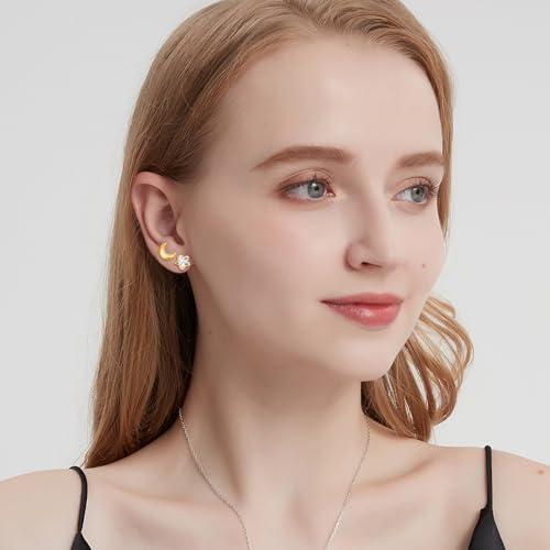 3 Pairs Star Moon Stud Earrings for Women and Men, Hypoallergenic Stud Earrings Set for Girls, Trendy Simple Earrings Jewelry Cubic Zirconia-Silver/Gold