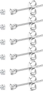ORAZIO 6 Pairs Tiny 2mm Stainless Steel Stud Earrings For Mens Womens CZ Round Ball Cartilage Earrings Set