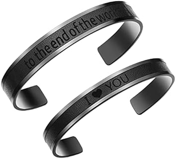 AW BRIDAL Couple Bracelets Stainless Steel & Leather Matching Bracelets for Couples Cuff Bracelets for Women/Men Anniversary Engagement Gifts Wedding Gifts for Couples Bridal Shower Gifts