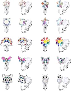 FUNRUN JEWELRY Set of 10- Hypoallergenic Clip-On Earrings with Colorful Designs and Cubic Zirconia Accents - Non-Pierced Copper Earrings Featuring Heart, Star, Butterfly, and Turtle Designs