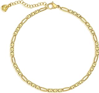 WEARON Gold Ankle Bracelets for Women 18K Gold Plated Anklet Flat Mariner Box Cable Bead Snake Figaro Cuban Bar Paperclip Link Chain Anklet