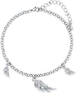 Rolo Chain Angel Wing Anklet with Lobster Claw Clasp for Women, BERRICLE Silver-Tone Design