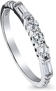 BERRICLE Sterling Silver Art Deco Wedding Rings Pave Set Cubic Zirconia CZ Anniversary Half Eternity Ring for Women, Rhodium Plated Size 4-10