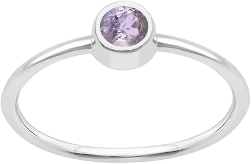 925 Sterling Silver Round 0.20 Ctw Gemstones Birthstone Women Engagement Stackable Ring