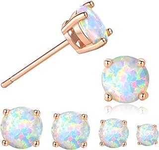 Stunning Rose Gold Plated Opal Studs, 18K Rose Gold Plated Opal Stud Earrings 6MM Round For Women