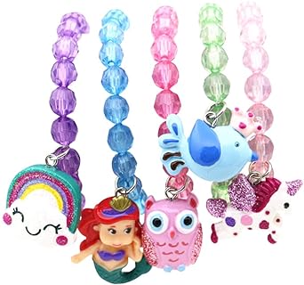 Sturdy Resin Wingchold 5pc Mermaid Bead Bracelet Set in Multicolor for Kids With Delightful Animal Pendants Design
