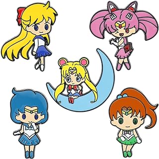 Lovely Anime Sai-lor-Moon Character Enamel Pins, Moon Red Rose Flower Brooch Metal Badges Gifts for Women Girls Fans