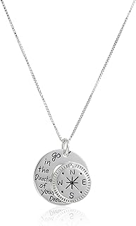 Amazon Essentials Sterling Silver "Go in the Direction Of Your Dreams" with Compass Pendant Necklace, 18" (previously Amazon Collection)