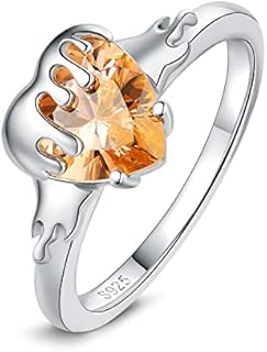 14K White Gold Plated Sterling Silver Ring with Honey Bee Heart-Shaped Orange Cubic Zirconia for Women, Perfect Promise Ring