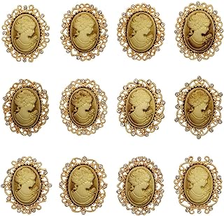 Lot 12pcs Crystal Rhinestone Flower Vintage Victorian Cameo Brooch Pin Set for Women