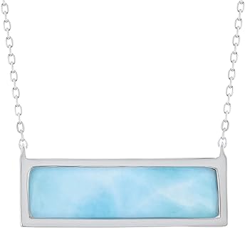 Beaux Bijoux Women's Sterling Silver Necklace with Natural Larimar Bead, Spring Ring Clasp and Adjustable Cable Chain
