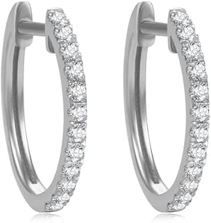 14k Solid Gold Diamond Earrings Studs Series,DEF VS~VVS, No fading, No allergies, Non gold-plating,Lab grown Diamond (Pavé Huggie Large Earrings (White))