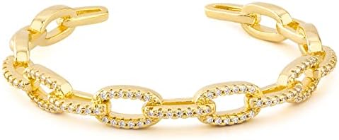 14K Gold Plated Stainless Steel Cuff Bracelet with Lobster Claw Clasp, Box Chain, & Zircon Gemstone for Women - Butterfly Design