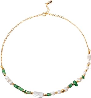 Forest Natural Gemstone Beaded Necklace, 18K Rose Gold Plated, S925 Silver, Natural Pearl, Ocean Agate, Aventurine, Stone