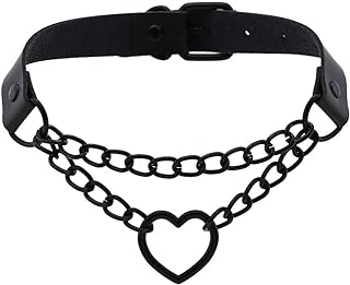 Leather Heart Choker Necklace with Lobster Clasp for Women & Girls - Punk-Inspired Design