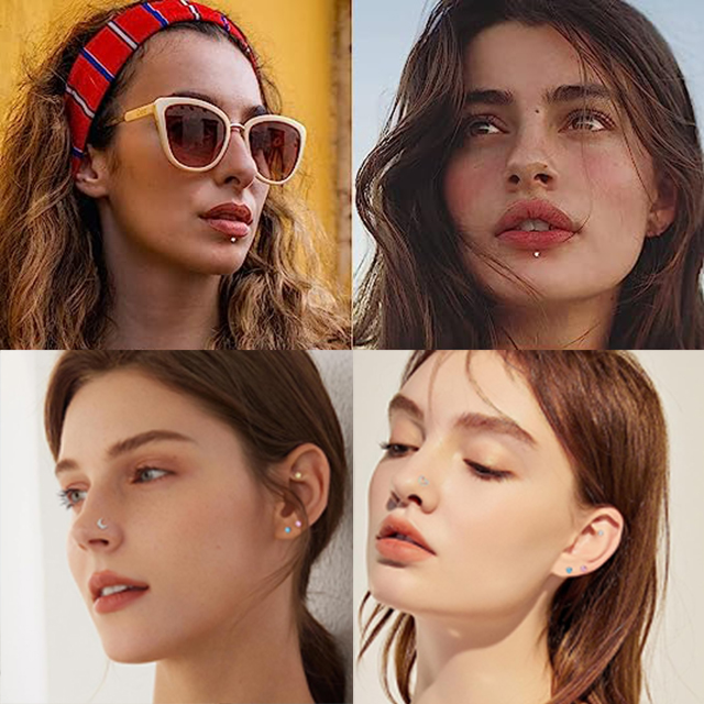 Jstyle Hypoallergenic Nose Rings 30Pcs 18G 20G Surgical Stainless Steel Nose Ring Studs Heart Opal CZ Straight L Shaped Screw Nose Rings Labret Nose Piercing Jewelry for Women Men