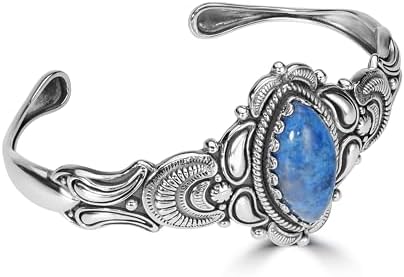 American West Jewelry Sterling Silver Women's Oval Genuine Gemstone Cuff Bracelet Size Small - Large