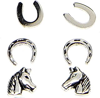 Sterling Silver Lucky Horseshoe Stud Earrings 3-Pair Set with Push Back for Women and Teen Girls