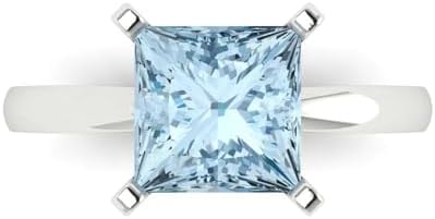 Princess Cut Aquamarine Engagement Ring in 18K White Gold for Women, Solitaire Design by Clara Pucci