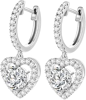 Heart Moissanite Huggie hoop earrings,D color VVS1 3.5 CT Round Cut 18 K white glod Plated 925 Sterling Silver half eternity Lab Created Diamond Earrings valentine's day jewelry gifts
