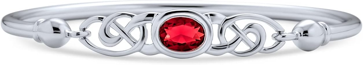 Traditional Irish Celtic Round Circle Claddagh Brooch Pin Bangle Bracelet For Women Jewelry Set Simulated Green Emerald Simulated Red Ruby Heart Shaped Cubic Zirconia .925 Sterling Silver