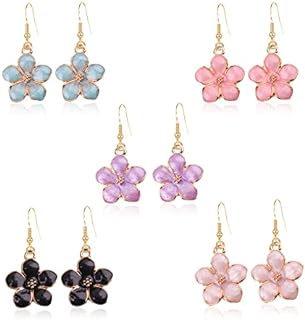 5 Pairs Boho Flower Dangle Earrings Boho Floral Petal Drop Earrings Statement Stud Earring for Women Girls Set