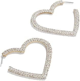 Women's Reva Heart Hoop Earrings - Gold-Plated Brass with Hypoallergenic Titanium Post & Cubic Zirconia, Glass Embellishments - Heart-Shaped Design