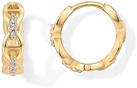 PAVOI 14K Gold Plated Sterling Silver Posts Cubic Zirconia Chained Huggie Earrings for Women | Small CZ Chain Hoops