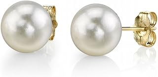 14K Yellow Gold Clasp, 5.5-6.0mm White Akoya South Sea Pearl Stud Earrings, AAA Quality, with Push Back Finding and Pearl Gem, Ideal for Ladies, Classic Stud Design