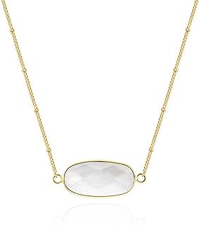 Natural Gemstone Pendant Necklace, 14K Gold Plated Healing Crystal Necklaces for Women