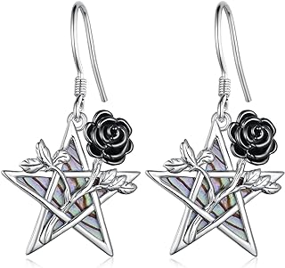 Daixiya Pentagram Earrings Sterling Silver Pentagram Rose Flower Dangle Earrings gothic Jewelry Gifts for Women Girls