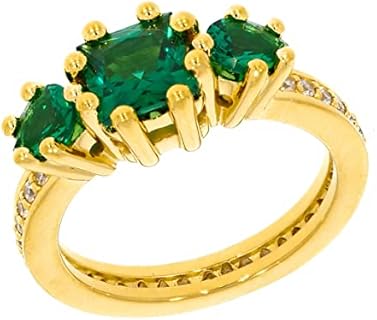 22K Yellow Gold Plated Square Emerald Engagement Ring with Cubic Zirconia Accents - ETHNIQ Kailyn Collection Eternity Band for Women - Timeless Design & Gift for All Occasions