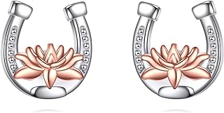 Vadmans Horseshoe Earrings 925 Sterling Silver Lotus Horseshoe Studs Earrings Jewelry Gifts for Women Girls