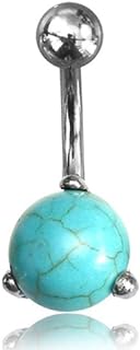 Earth Accessories Crystal/Stone Belly Button Ring Piercing for Women - Navel Belly Button Rings with Surgical Steel - Amethyst, Pink Rose Quartz, Onyx, and Turquoise