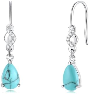 Elegant Sterling Silver Turquoise Teardrop Dangle Earrings with French Wire Back Finding by FANCIME