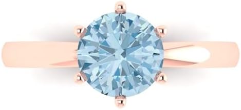 1.5Ct Round Cut - Natural Aquamarine - 14k White Gold - Solitaire Wedding Engagement Bridal Promise Ring